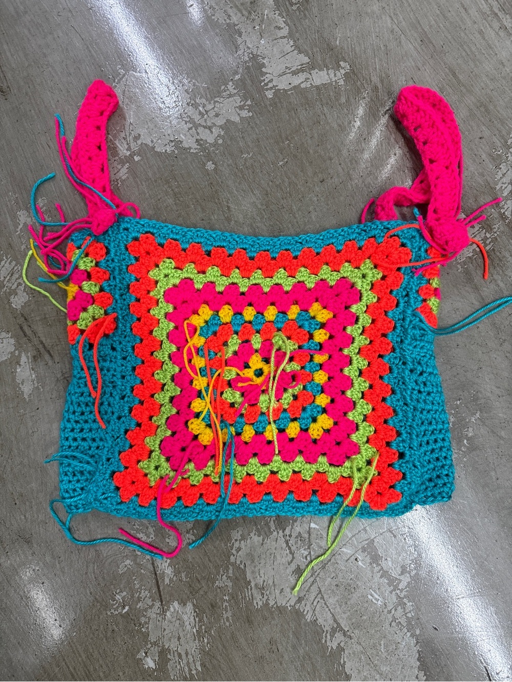 Handmade Crochet Granny Square Crop Top Small Boho Festival Colorful SKU 0022